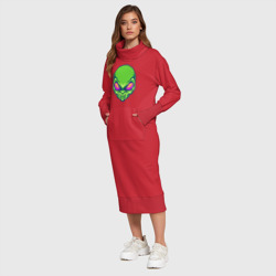 Платье с принтом Голова зелёного пришельца для женщины, вид на модели спереди №3. Цвет основы: красный
