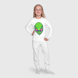 Пижама с принтом Голова зелёного пришельца для ребенка, вид на модели спереди №4. Цвет основы: белый