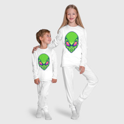 Пижама с принтом Голова зелёного пришельца для ребенка, вид на модели спереди №5. Цвет основы: белый
