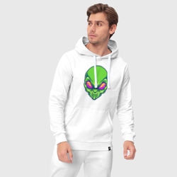 Костюм с принтом Голова зелёного пришельца для мужчины, вид на модели спереди №3. Цвет основы: белый