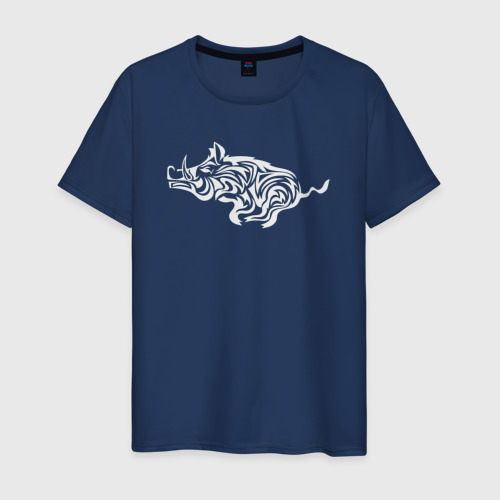 Мужская футболка из хлопка с принтом Running boar, вид спереди №1
