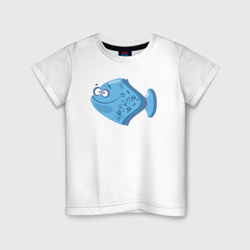 Детская футболка из хлопка с принтом Голубая рыбка, вид спереди №1