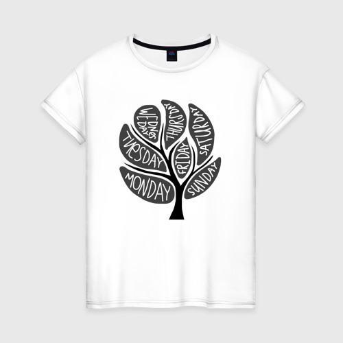 Женская футболка из хлопка с принтом Дерево недели, вид спереди №1