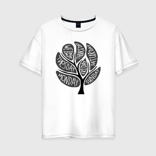 Женская футболка из хлопка оверсайз с принтом Дерево недели, вид спереди №1