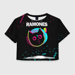 Женская футболка Crop-top 3D Ramones - rock star cat
