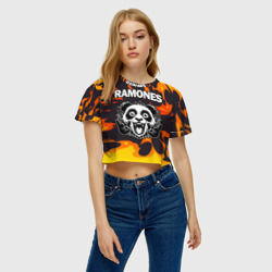 Женская футболка Crop-top 3D Ramones рок панда и огонь - фото 2