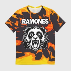 Мужская футболка 3D Ramones рок панда и огонь