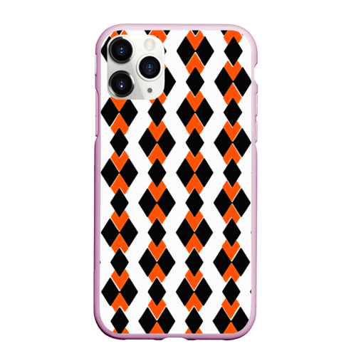 Чехол для iPhone 11 Pro Max матовый с принтом Чёрные и оранжевые ромбы на белом фоне, вид спереди №1