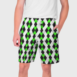 Чёрные и зелёные ромбы на белом фоне – Мужские шорты 3D с принтом купить