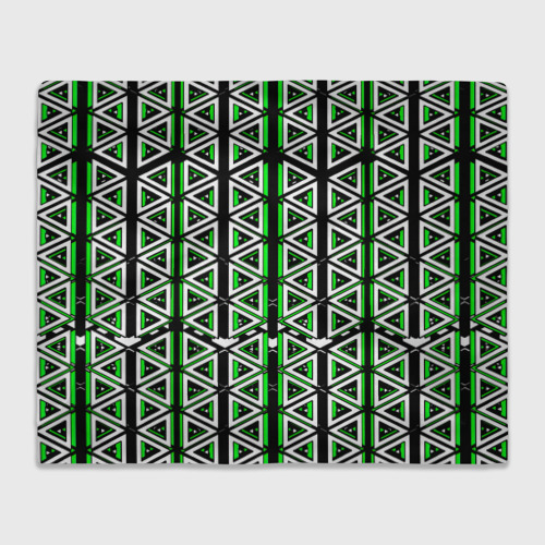 Плед с принтом Бело-зелёные треугольники на чёрном фоне, вид спереди №1