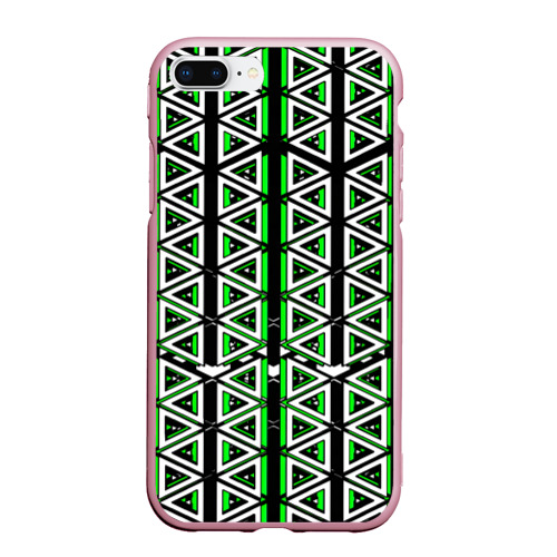 Чехол для iPhone 7/8 Plus матовый с принтом Бело-зелёные треугольники на чёрном фоне, вид спереди №1