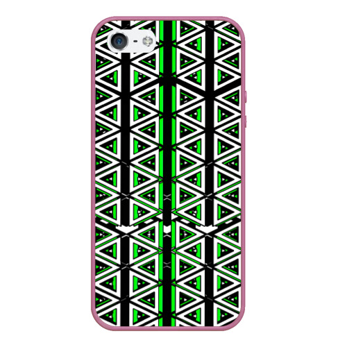 Чехол для iPhone 5/5S матовый с принтом Бело-зелёные треугольники на чёрном фоне, вид спереди №1