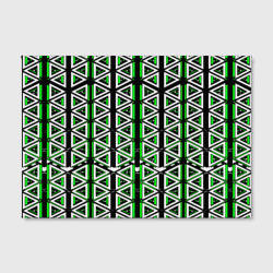 Холст с принтом Бело-зелёные треугольники на чёрном фоне для любого человека, вид спереди №2. Цвет основы: белый