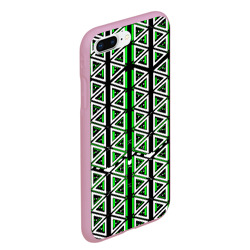 Чехол с принтом Бело-зелёные треугольники на чёрном фоне для любого человека, вид спереди №3. Цвет основы: розовый