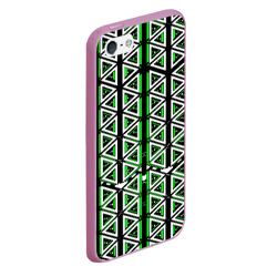 Чехол с принтом Бело-зелёные треугольники на чёрном фоне для любого человека, вид спереди №3. Цвет основы: розовый