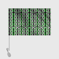 Флаг с принтом Бело-зелёные треугольники на чёрном фоне для любого человека, вид спереди №2. Цвет основы: белый