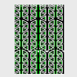 Скетчбук с принтом Бело-зелёные треугольники на чёрном фоне для любого человека, вид сзади №1. Цвет основы: белый