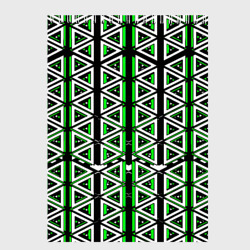 Бело-зелёные треугольники на чёрном фоне – Скетчбук с принтом купить