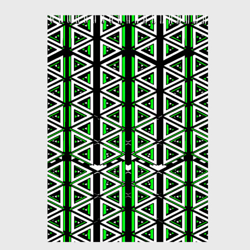 Скетчбуки с принтом Бело-зелёные треугольники на чёрном фоне, вид спереди №1