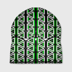 Шапка 3D Бело-зелёные треугольники на чёрном фоне