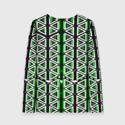 Лонгслив с принтом Бело-зелёные треугольники на чёрном фоне для женщины, вид сзади №1. Цвет основы: белый