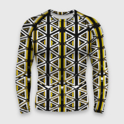 Жёлто-белые треугольники на чёрном фоне – Мужской рашгард 3D с принтом купить