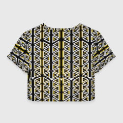 Топик (короткая футболка или блузка, не доходящая до середины живота) с принтом Жёлто-белые треугольники на чёрном фоне для женщины, вид сзади №1. Цвет основы: белый