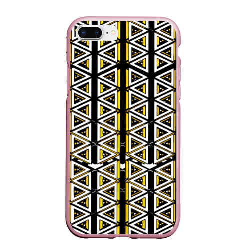 Чехол для iPhone 7/8 Plus матовый с принтом Жёлто-белые треугольники на чёрном фоне, вид спереди №1