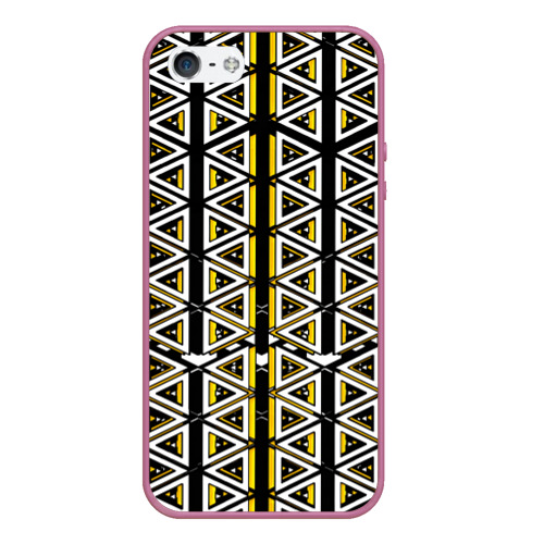 Чехол для iPhone 5/5S матовый с принтом Жёлто-белые треугольники на чёрном фоне, вид спереди №1