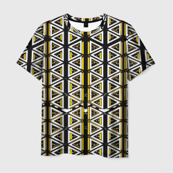 Жёлто-белые треугольники на чёрном фоне – Мужская футболка 3D с принтом купить со скидкой в -26%