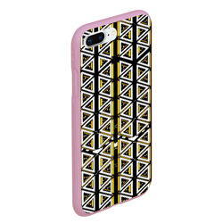 Чехол с принтом Жёлто-белые треугольники на чёрном фоне для любого человека, вид спереди №3. Цвет основы: розовый