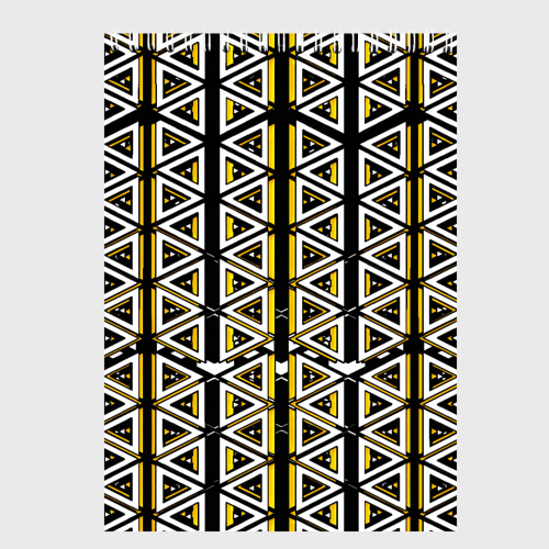 Скетчбуки с принтом Жёлто-белые треугольники на чёрном фоне, вид спереди №1