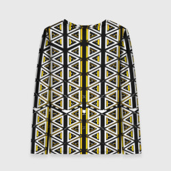 Лонгслив с принтом Жёлто-белые треугольники на чёрном фоне для женщины, вид сзади №1. Цвет основы: белый