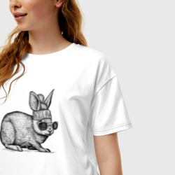 Женская футболка хлопок Oversize Кролик в шапке и очках - фото 2