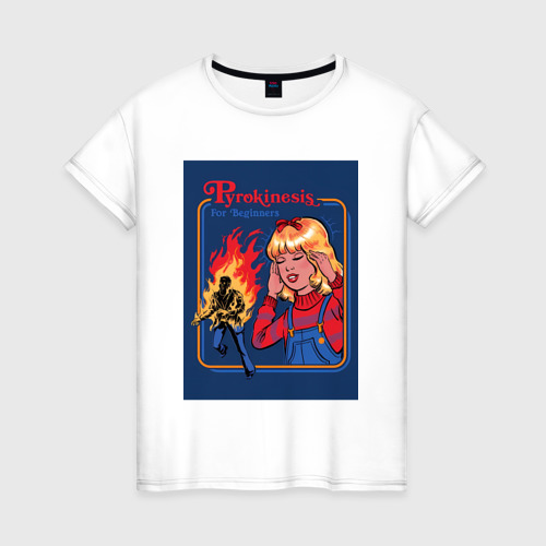 Женская футболка из хлопка с принтом Пирокинезис для начинающих мем, вид спереди №1