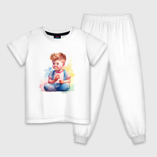 Детская пижама из хлопка с принтом Ребенок с конфетой, вид спереди №1