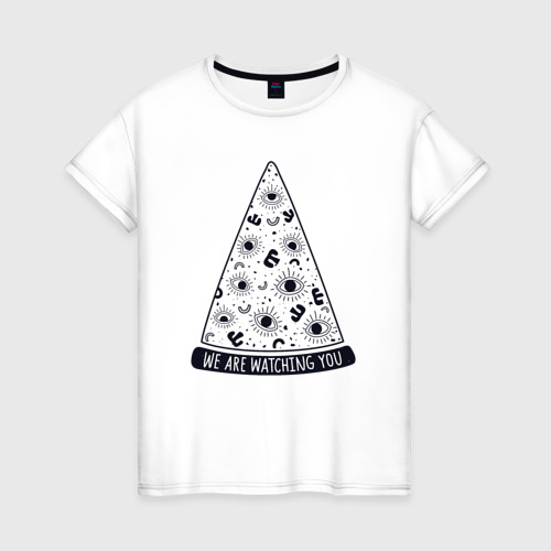 Женская футболка из хлопка с принтом Pizza illuminati, вид спереди №1