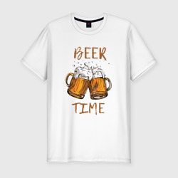 Две кружки с пивом - время для пива – Мужская футболка хлопок Slim с принтом купить