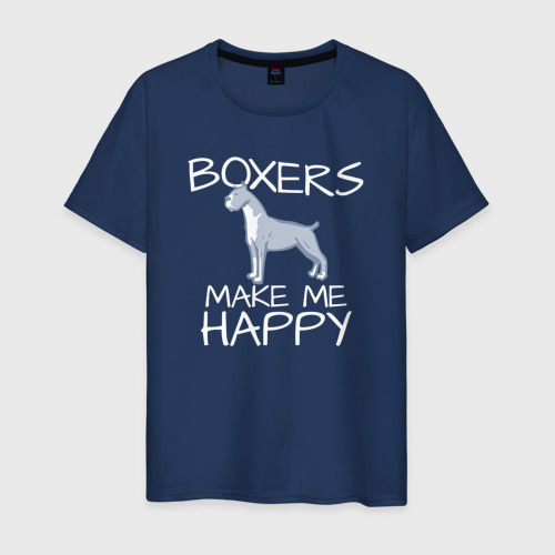 Мужская футболка из хлопка с принтом Боксёры делают меня счастливым, вид спереди №1