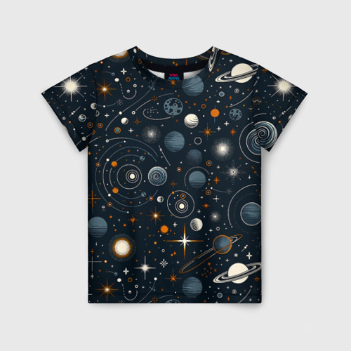 Детская футболка с принтом Космические элементы, вид спереди №1