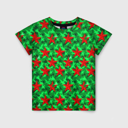 Детская футболка 3D Красные звезды победы на зеленом камуфляже