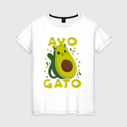 Cat avocado – Женская футболка хлопок с принтом купить со скидкой в -20%
