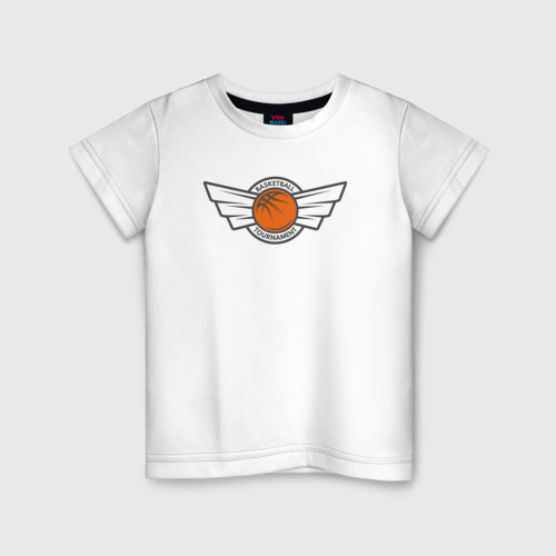 Детская футболка из хлопка с принтом Турнир по баскетболу, вид спереди №1