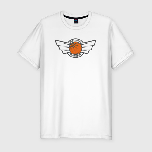 Мужская приталенная футболка из хлопка с принтом Турнир по баскетболу, вид спереди №1