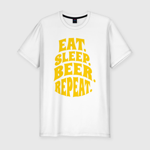 Мужская приталенная футболка из хлопка с принтом Еда сон пивко, вид спереди №1