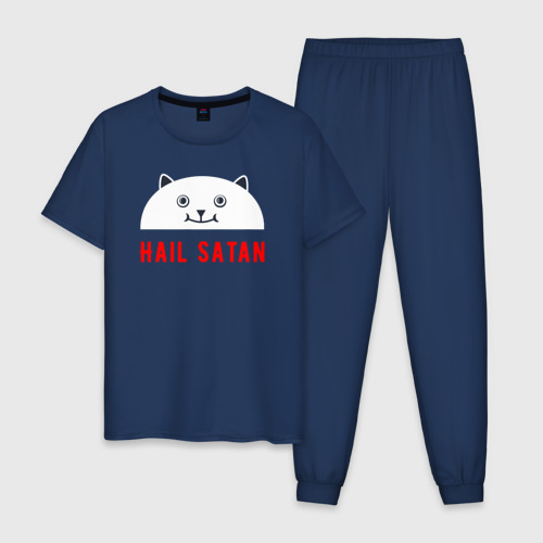 Мужская пижама из хлопка с принтом Hail satan, вид спереди №1