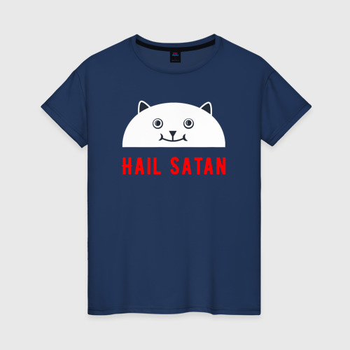 Женская футболка из хлопка с принтом Hail satan, вид спереди №1