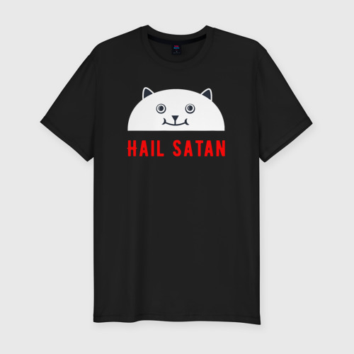Мужская приталенная футболка из хлопка с принтом Hail satan, вид спереди №1