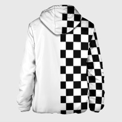 Куртка с принтом Content Warning шашечки для мужчины, вид сзади №1. Цвет основы: белый