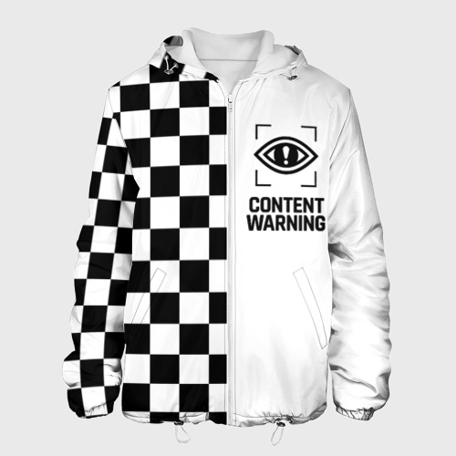Мужская куртка с принтом Content Warning шашечки, вид спереди №1